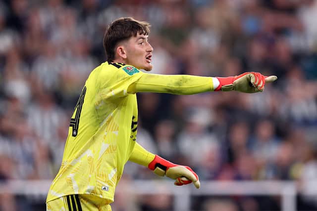 Ewen Jaouen of Newcastle United reacts during the Carabao Cup Second Round match between Newcastle United and West Bromwich Albion at St James' Park on August 26, 2026 in Newcastle upon Tyne, England. (Photo by George Wood/Getty Images)