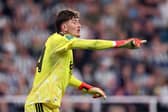 Ewen Jaouen of Newcastle United reacts during the Carabao Cup Second Round match between Newcastle United and West Bromwich Albion at St James' Park on August 26, 2026 in Newcastle upon Tyne, England. (Photo by George Wood/Getty Images)