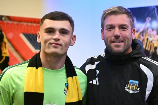 Aidan Harris with Hebburn Town goalkeeper coach Carl Morris (photo: Tyler Lopes)