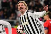 Juventus' German forward #27 Nick Woltemade kicks and scores a penalty during the UEFA Europa League - 1st round day 3 football match between Juventus and Rennes at the Allianz stadium in Turin, on October 22, 2026. (Photo by Marco BERTORELLO / AFP via Getty Images)