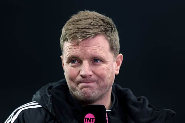 Eddie Howe, Manager of Newcastle United, looks on prior to the Premier League match between Newcastle United and Manchester United at St James' Park on March 04, 2026 in Newcastle upon Tyne, England. (Photo by George Wood/Getty Images)