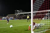 Jay Lynch denies Bruno Guimaraes to help Fleetwood beat Arsenal on penalties (Nick Potts/PA)