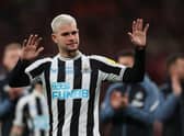 Bruno Guimaraes was substituted against Manchester United at Wembley (Photo by ADRIAN DENNIS/AFP via Getty Images)