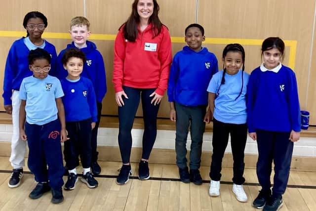 Heptathlete Lucy Turner visits St Catherine's Catholic Primary School