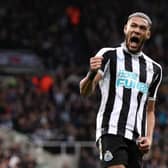 Joelinton of Newcastle United celebrates scoring a penalty in the penalty shoot out during the Carabao Cup Third Round match between Newcastle United and Crystal Palace at St James' Park on November 09, 2022 in Newcastle upon Tyne, England. (Photo by George Wood/Getty Images)