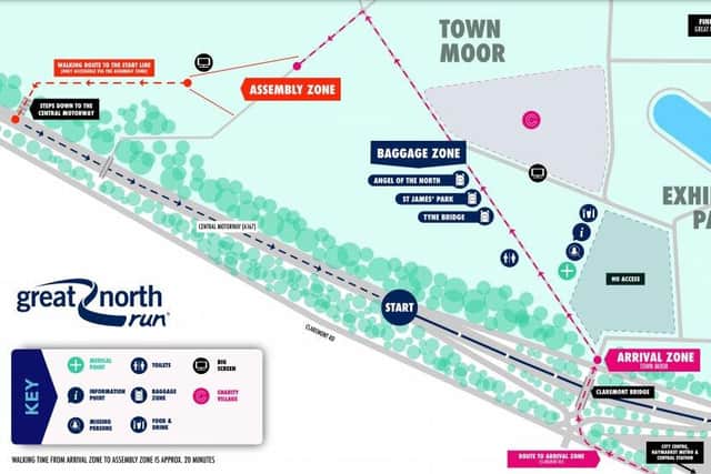 A number of roads and streets in and around the city will be closed during this year's Great North Run (Route Map courtesy of Great Northern Run)