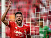 Benfica's Portuguese forward Goncalo Ramos celebrates scoring his team's third goal during the Portuguese League football match between SL Benfica and CS Maritimo Funchal at the Luz stadium in Lisbon on September 18, 2022. (Photo by PATRICIA DE MELO MOREIRA / AFP) (Photo by PATRICIA DE MELO MOREIRA/AFP via Getty Images)