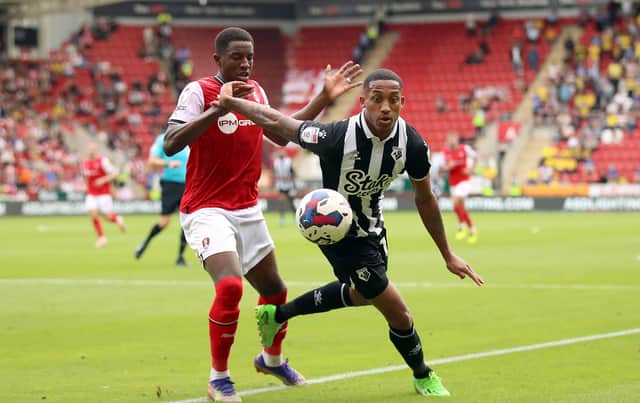 Rotherham United's Wes Harding (left) and Watford's Joao Pedro battle for the ball (Picture: Isaac Parkin/PA Wire)