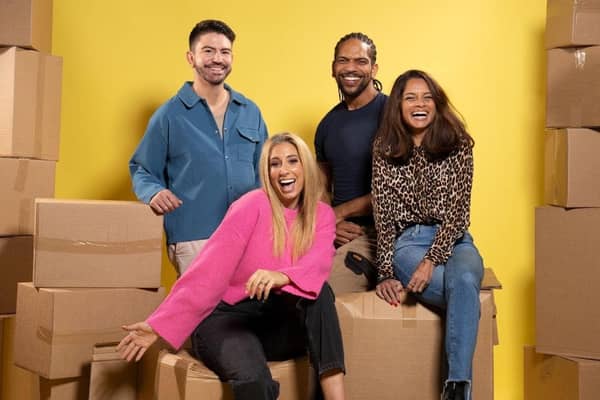 Stacey Solomon – pictured with Iwan Carrington, Rob Bent and Dilly Carter – is on the lookout for more families to take part in BBC One show Sort Your Life Out. Pictures: BBC/Optomen