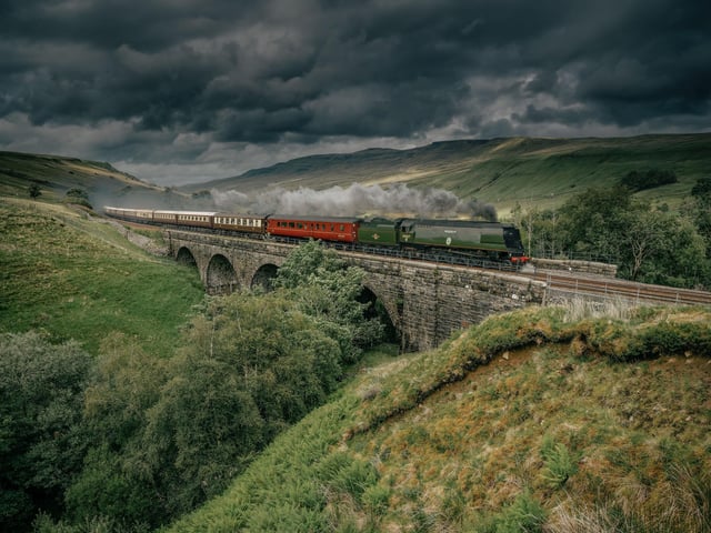 Full steam ahead ... historic loco Tangmere hauls the Northern Belle over the Settle-Carlisle line