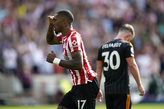 Ivan Toney during his hat-trick performance for Brentford against Leeds United. Photo: Andrew Matthews/PA Wire.