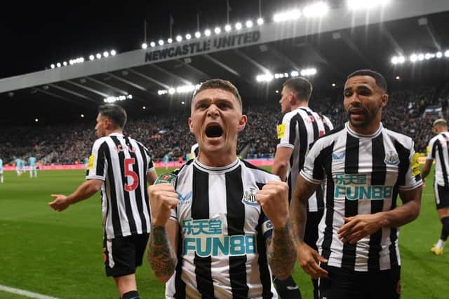 Newcastle United captain Kieran Trippier celebrates a goal in the home Carabao Cup tie against Southampton.