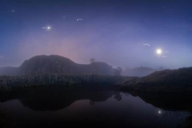 The six planets captured at Hadrian's Wall, Northumberland, by Dan Monk, Director of Astrophotography at Kielder Observatory