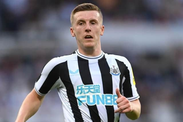 Newcastle player Matt Targett in action during the Pre Season friendly match between Newcastle United and Atalanta at St James' Park on July 29, 2022 in Newcastle upon Tyne, England. (Photo by Stu Forster/Getty Images)