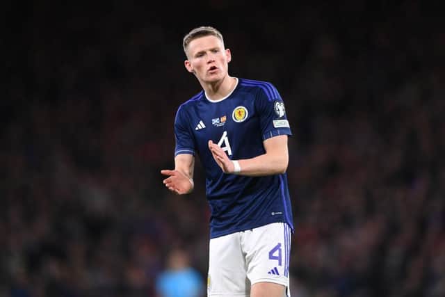 Scotland player Scott McTominay in action during the UEFA EURO 2024 qualifying round group A match between Scotland and Spain at Hampden Park on March 28, 2023 in Glasgow, Scotland. (Photo by Stu Forster/Getty Images)