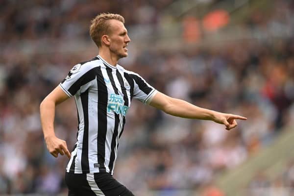 Newcastle player Dan Burn reacts during the Premier League match between Newcastle United and Crystal Palace at St. James Park on September 03, 2022 in Newcastle upon Tyne, England. (Photo by Stu Forster/Getty Images)