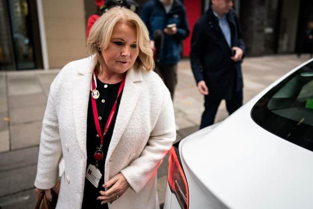 Pat Cullen, the head of the Royal College of Nurses (RCN) leaves the Department of Health in Westinster, London following her meeting with Health Secretary Steve Barclay as he tries to avert strike action. 
Photo credit: Aaron Chown/PA Wire