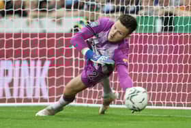 NEWCASTLE UPON TYNE, ENGLAND - AUGUST 25: Freddie Woodman of Newcastle United fails to save a penalty from Charlie Taylor of Burnley in the shootout during the Carabao Cup Second Round match between Newcastle United and Burnley at St. James Park on August 25, 2021 in Newcastle upon Tyne, England. (Photo by Ian MacNicol/Getty Images)
