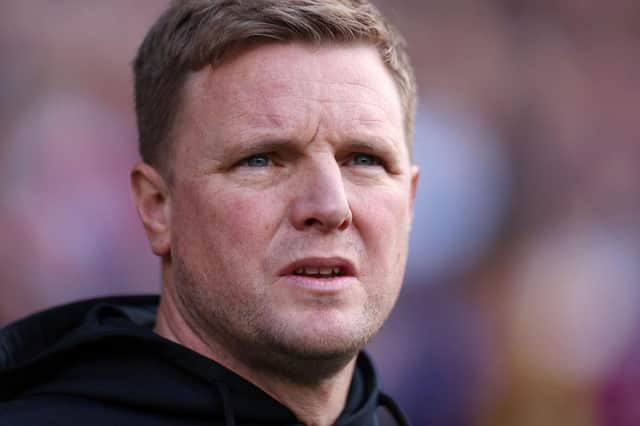 Newcastle United striker Callum Wilson ahead head coach Eddie Howe.