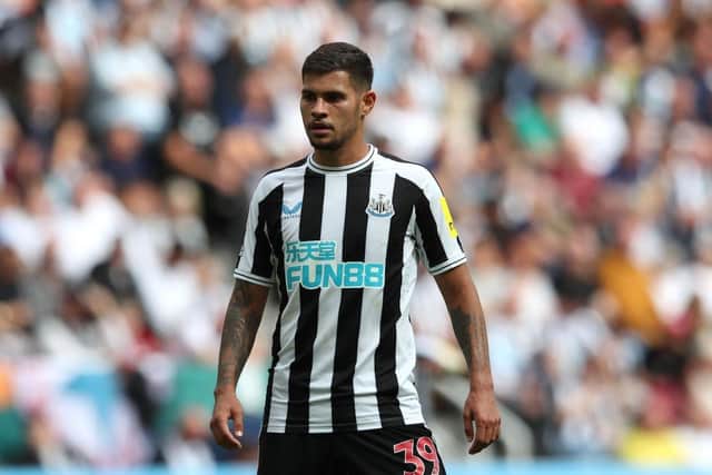 Bruno Guimaraes of Newcastle United during the Premier League match between Newcastle United and Nottingham Forest at St. James Park on August 06, 2022 in Newcastle upon Tyne, England. (Photo by Jan Kruger/Getty Images)