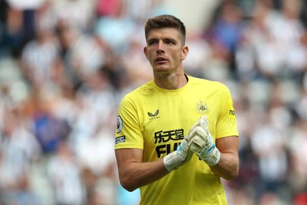 Nick Pope of Newcastle United during the Premier League match between Newcastle United and Nottingham Forest at St. James Park on August 06, 2022 in Newcastle upon Tyne, England. (Photo by Jan Kruger/Getty Images)
