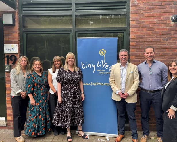 Tiny Lives’ Finance and Operations Manager Hannah Gould, volunteer Claire Garner, Community Events Fundraiser Louise Carroll, CEO Kelly Blakeney, Charity Commission CEO David Holdsworth, Tiny Lives’ Chair Andrew Dunsmure, and trustee Jen Carruthers Jones