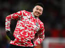 Jesse Lingard of Manchester United  warms up prior to the Premier League match between Manchester United and Burnley at Old Trafford (Photo by Dan Mullan/Getty Images)