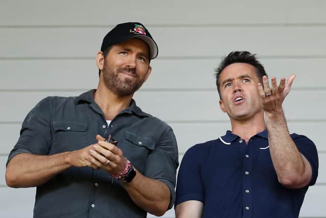 Wrexham co-owners Ryan Reynolds and Rob McElhenney at the Racecourse Ground (Lewis Storey/Getty Images)
