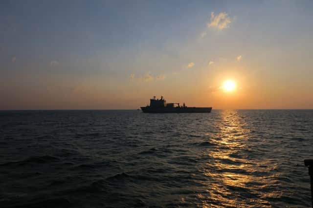 Photos of RFA Lyme Bay, taken from HMS Middleton while conducting an exercise in the Gulf
