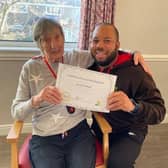 Defoe Court resident Irene Tarbit with Jerome from JG Fit