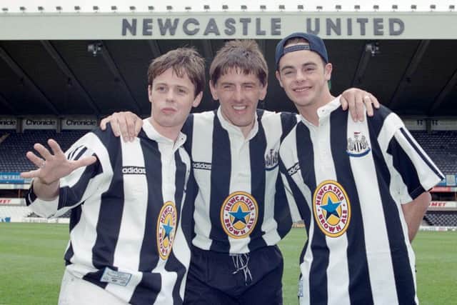 Peter Beardsley with Ant and Dec at St James' Park in 1995.