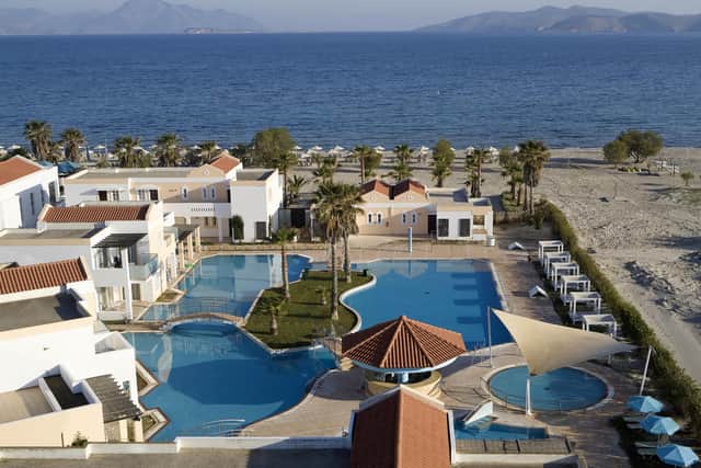 A bird's eye view of the pool nearest the beach and the beach itself