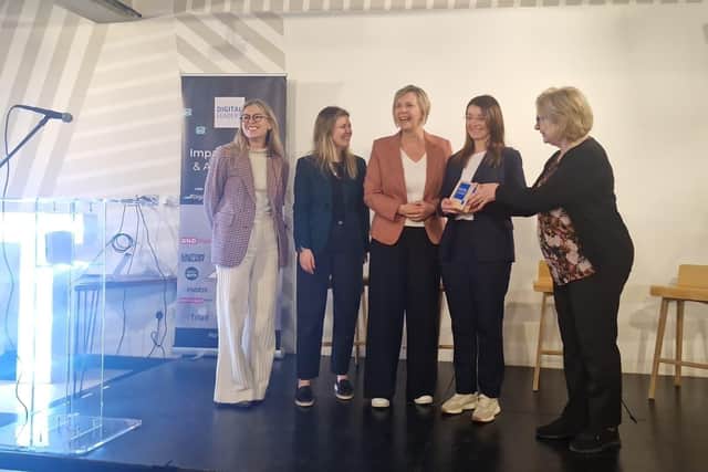 Liz St Louis and Nicol McConnell receiving the People's Choice Award at the Digital Leaders Impact Awards