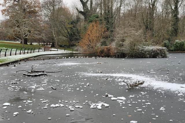 Northamptonshire Fire & Rescue Service issued a warning about the dangers of frozen lakes and ponds, like this one in Abington Park.