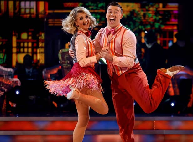 <p>Kaye Adams and Kai Widdrington during the live show of Strictly Come Dancing</p>