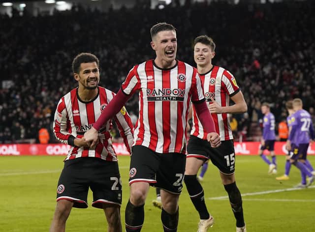 Ciaran Clark of Sheffield United celebrates scoring against Coventry City: Andrew Yates / Sportimage