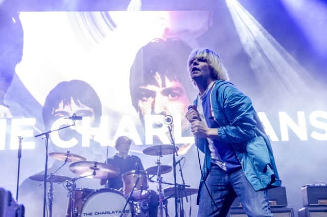 Tim Burgess and his band The Charlatans playing live at The Piece Hall in Halifax. Picture: Ernesto Rogata