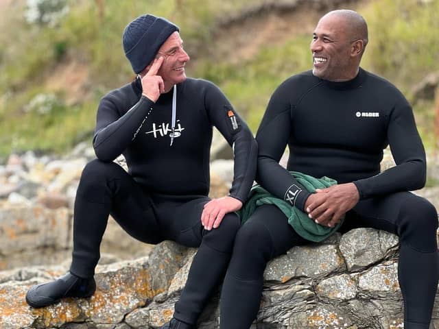 Robson and Les Ferdinand in Beadnell. Picture: BBC