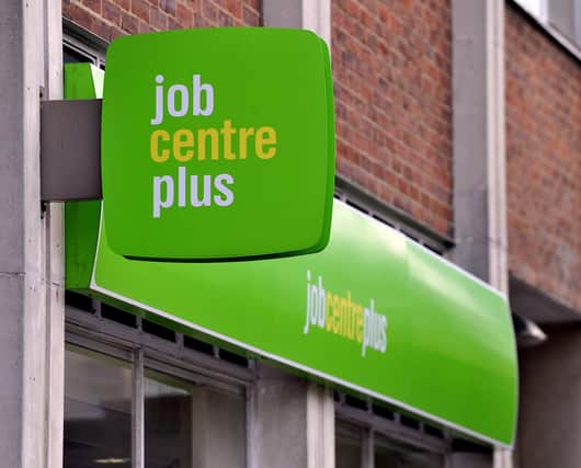 A view of the signs on the Jobcentre Plus office in Lisson Grove, north west London.