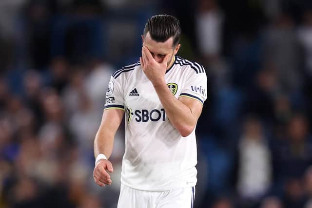 LEEDS, ENGLAND - AUGUST 30: Jack Harrison of Leeds United reacts following the Premier League match between Leeds United and Everton FC at Elland Road on August 30, 2022 in Leeds, England. (Photo by George Wood/Getty Images)