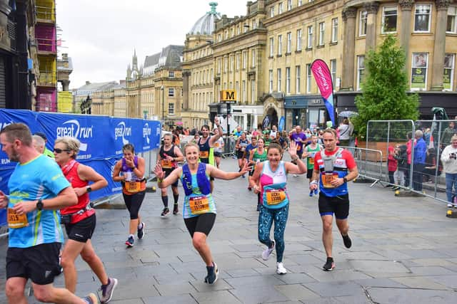 The runners were still smiling as they continued around the Great North Run course.