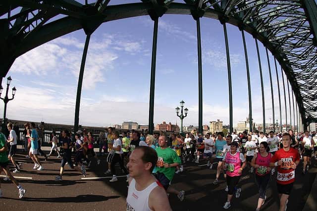 Runners cross the Tyne Bridge during the Great North Run. (Photo by Ian Walton/Getty Images)