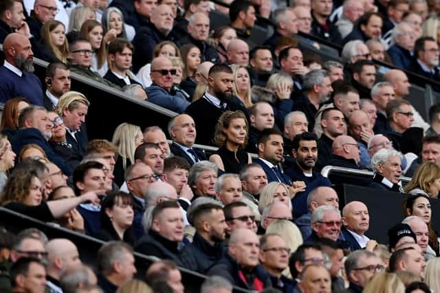 Amanda Staveley (2R), Jamie Reuben and Mehrdad Ghodoussi (R), Co-owners of Newcastle look on with CEO Darren Eales during the Premier League match between Newcastle United and Brentford FC at St. James Park on October 08, 2022 in Newcastle upon Tyne, England. (Photo by Stu Forster/Getty Images)