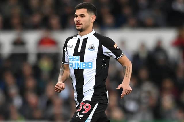 Newcastle Bruno Guimaraes in action on his league debut during the Premier League match between Newcastle United and Everton at St. James Park on February 08, 2022 in Newcastle upon Tyne, England. (Photo by Stu Forster/Getty Images)