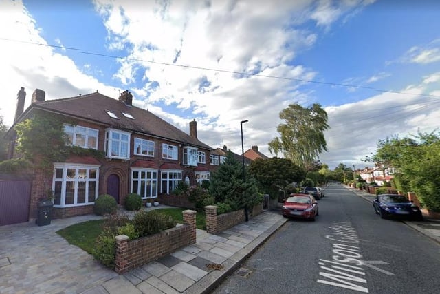 The average cost of a property on Gosforth's Wilson Gardens is £859,000.