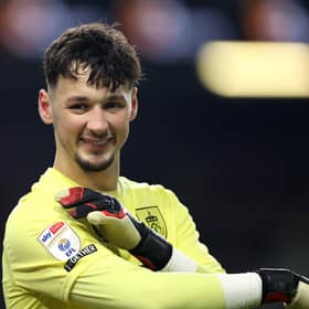 BURNLEY, ENGLAND - JANUARY 17: James Trafford of Burnley looks on  during the Sky Bet Championship match between Burnley FC and Sunderland AFC at Turf Moor on January 17, 2025 in Burnley, England. (Photo by Molly Darlington/Getty Images)