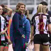 Newcastle United Co-owner Amanda Staveley on the pitch after the FA Women's National League Division One North match against Alnwick Town Ladies at St James' Park on May 01, 2022 in Newcastle upon Tyne, England. (Photo by Stu Forster/Getty Images)