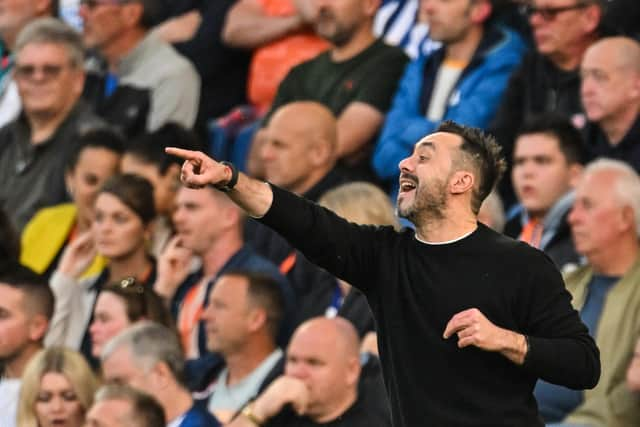 Brighton's Italian head coach Roberto De Zerbi has had a phenomenal first season in England, guiding Albion to the Europa League in an historic achievement.(Photo by GLYN KIRK/AFP via Getty Images)