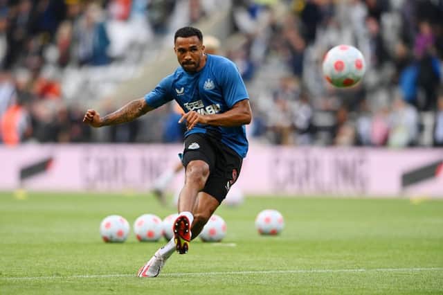 Callum Wilson of Newcastle United warms up prior to the Premier League match between Newcastle United and Arsenal at St. James Park on May 16, 2022 in Newcastle upon Tyne, England. (Photo by Stu Forster/Getty Images)