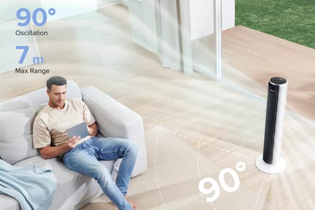 The fan has a far-reaching cool air of 7m with a 90 degree oscillation capability